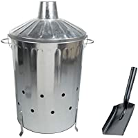 Incinerador de metal extragrande (125 l) de metal galvanizado con tapa de bloqueo especial- recipiente y pala para…